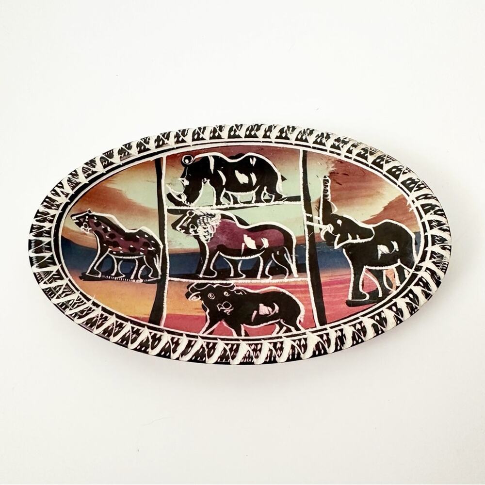African Soapstone Hand Carved Carving Safari Animal Trinket Soap Plate